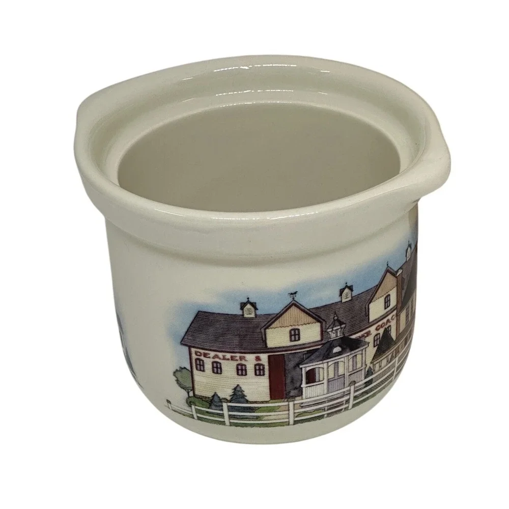 Longaberger Homestead Pottery Ramekin Ivory Farmhouse Landscape Small Crock
